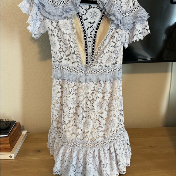 Saylor Julep lace dress blue mini ruffle - Picture 2 of 4